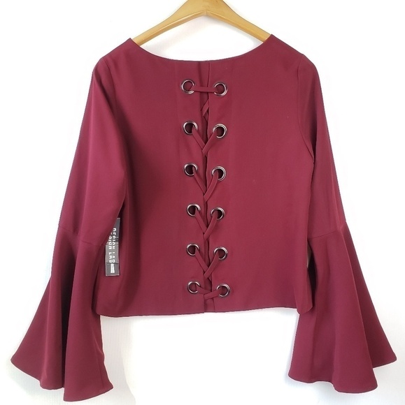 NEW! DESIGN LAB Founce Sleeve & Lace Up Blouse Small. - Picture 3 of 8